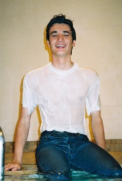 pool swim in jeans and t-shirt